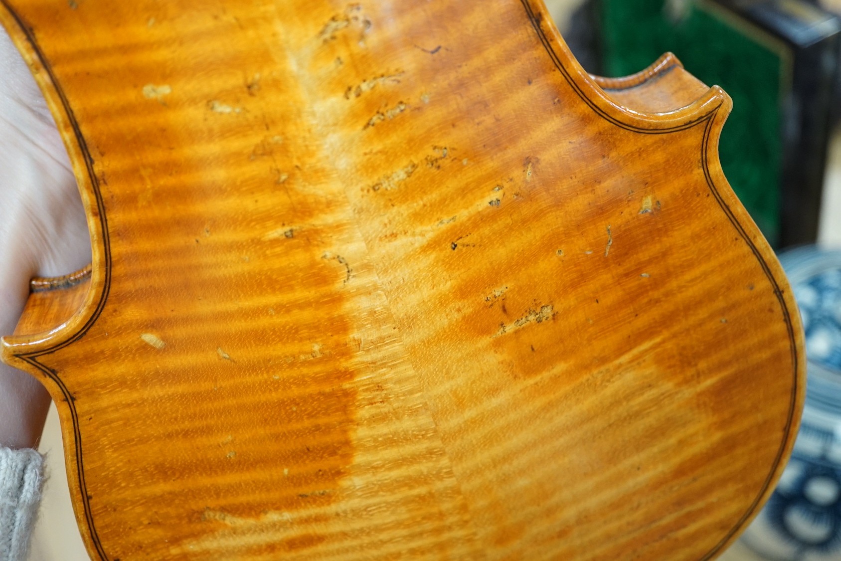 A cased violin, sound post loose